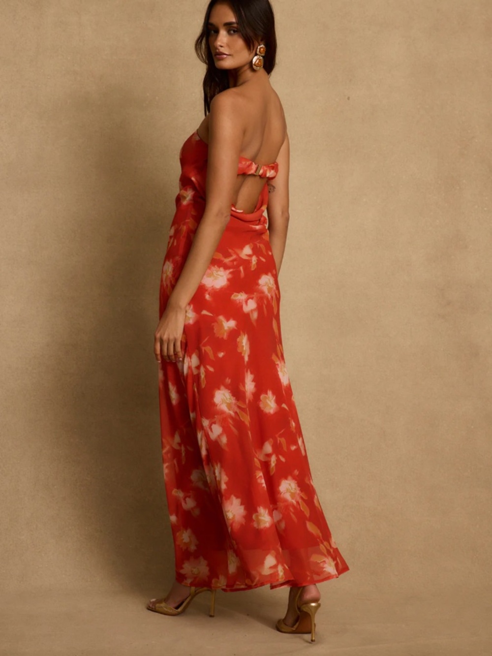 Natalia Poppy Red Strapless Maxi Dress - Picture 2 of 3